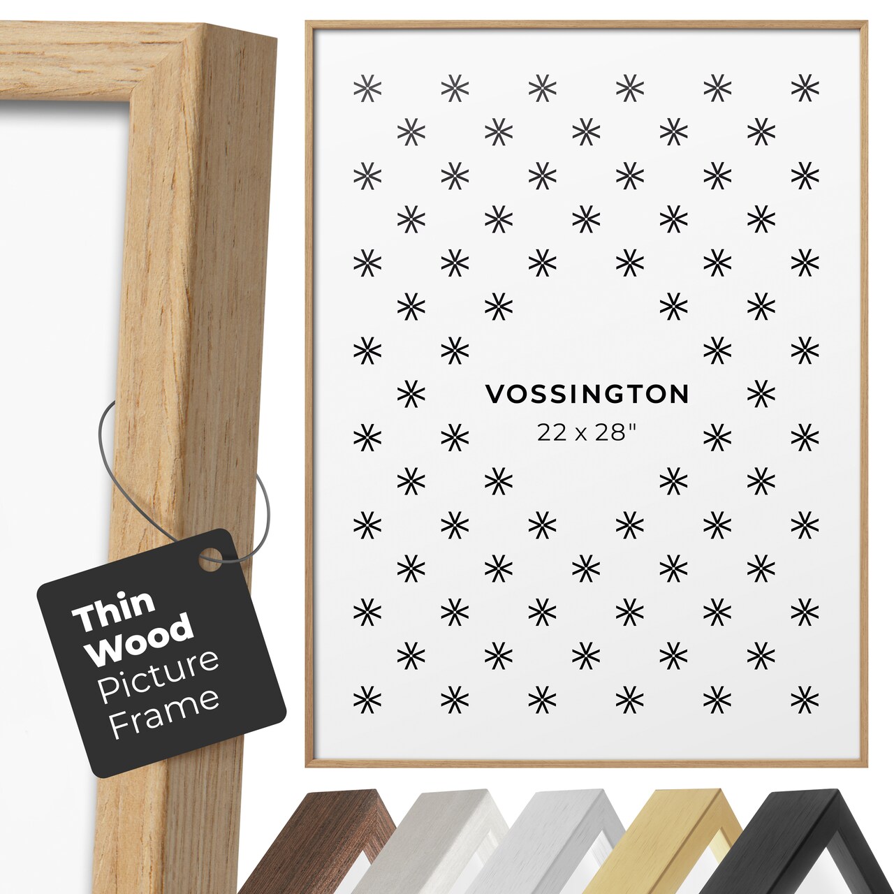 Vossington Thin Picture Frame - Well-Made Poster Frame in Black, White, Gold, Silver, Wood, 4x6, 5x7, 8x10, 8x12, 8.5x11, 9x12, 11x14, 11x17, 12x12, 12x16, 12x18, 13x19, 16x16, 16x20, 16x24, 18x24, 20x20, 20x30, 22x28, 24x24, 24x30, 24x36, and 30x40